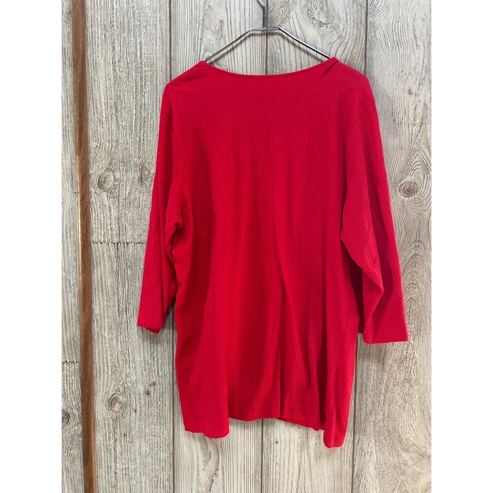 Denim & Co Womens XL Red Embroidered Split Neck 3/4 Sleeve Gauze Tunic Top - Picture 7 of 7